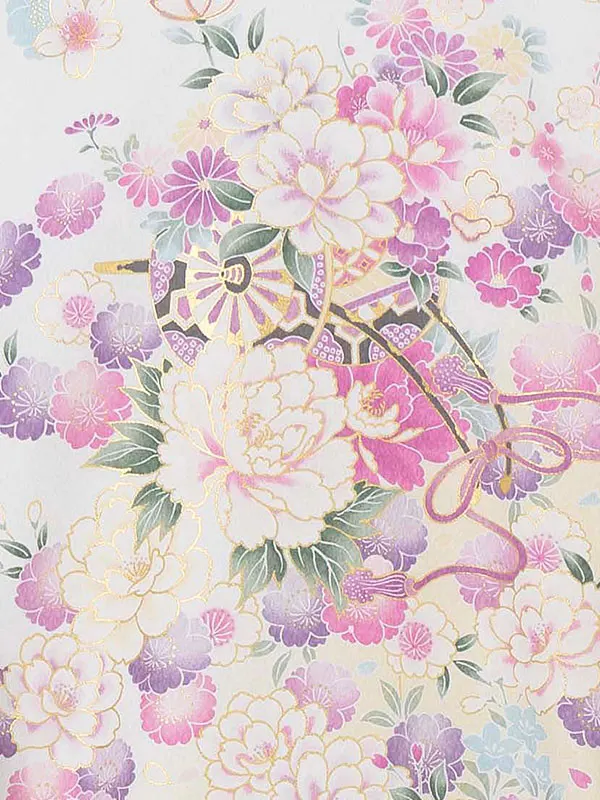 【夏用 単衣】お宮参り女の子 産着レンタル／白 花車 牡丹桜梅 Z274