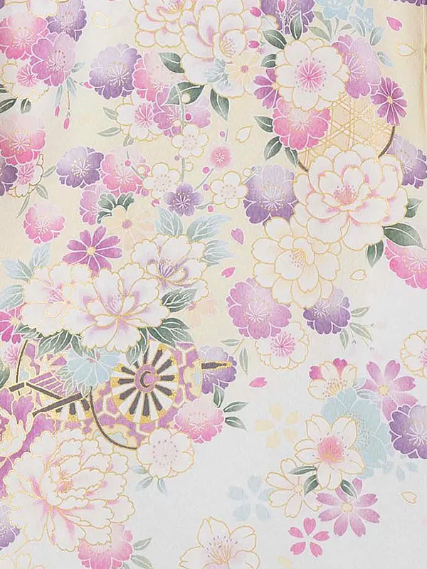 【夏用 単衣】お宮参り女の子 産着レンタル／白 花車 牡丹桜梅 Z274