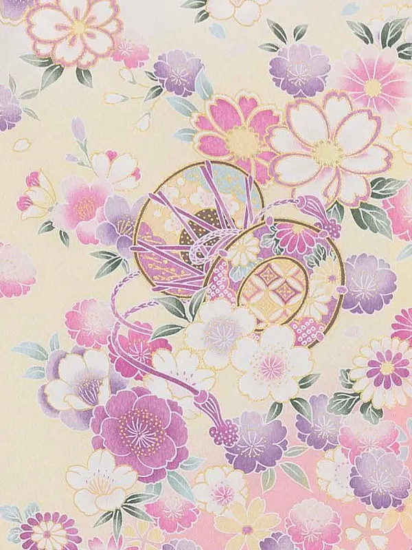 【夏用 単衣】お宮参り女の子 産着レンタル／ピンク 花車 牡丹桜梅 Z275