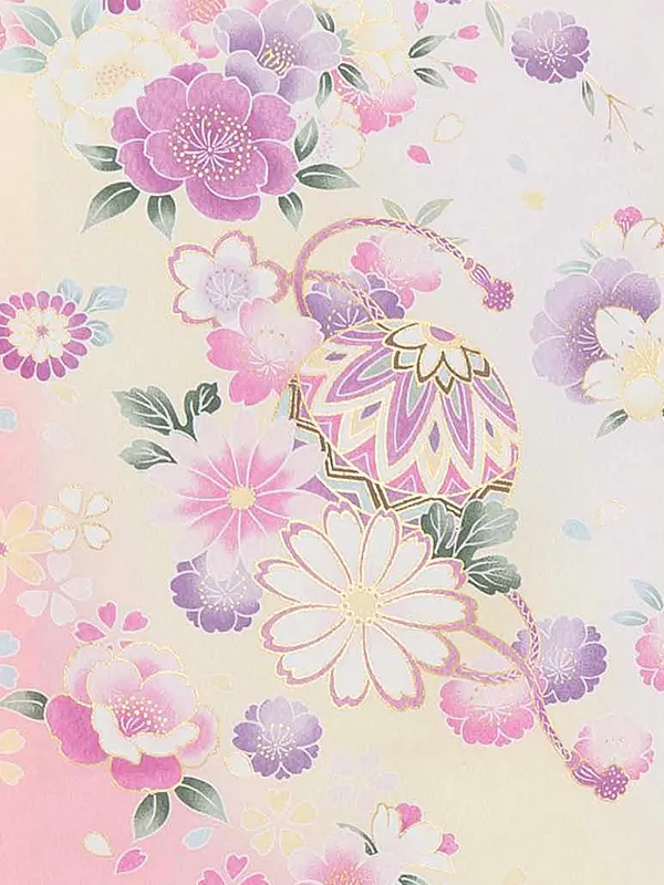 【夏用 単衣】お宮参り女の子 産着レンタル／ピンク 花車 牡丹桜梅 Z275