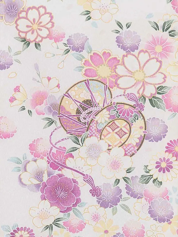 【夏用 単衣】お宮参り女の子 産着レンタル／白 まりに鼓 四季花 Z276