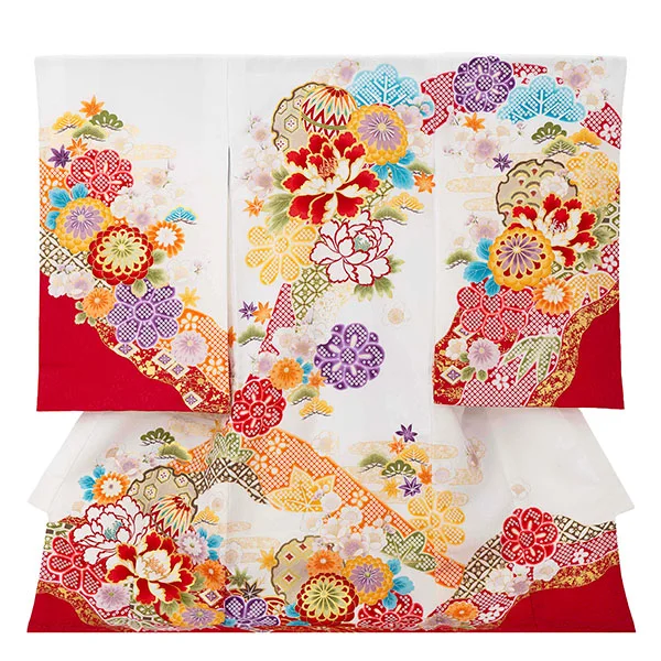 お宮参り女の子 産着レンタル／白 まり 牡丹 菊 Z280