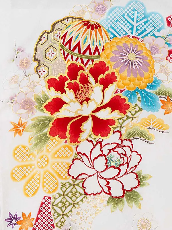 お宮参り女の子 産着レンタル／白 まり 牡丹 菊 Z280