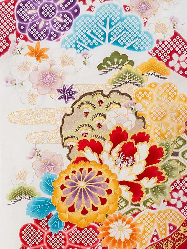 お宮参り女の子 産着レンタル／白 まり 牡丹 菊 Z280