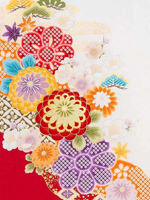 お宮参り女の子 産着レンタル／白 まり 牡丹 菊 Z280