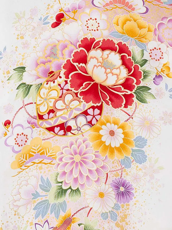 お宮参り女の子 産着レンタル／白 まり 花づくし Z281