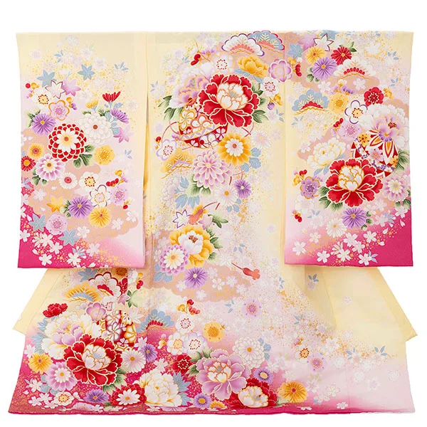 お宮参り女の子 産着レンタル／ベージュ  まり 花づくし Z282