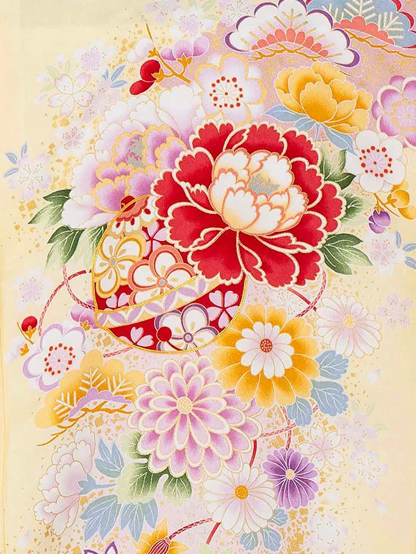 お宮参り女の子 産着レンタル／ベージュ  まり 花づくし Z282