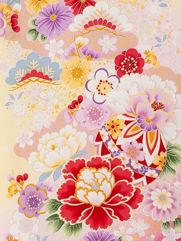 お宮参り女の子 産着レンタル／ベージュ  まり 花づくし Z282