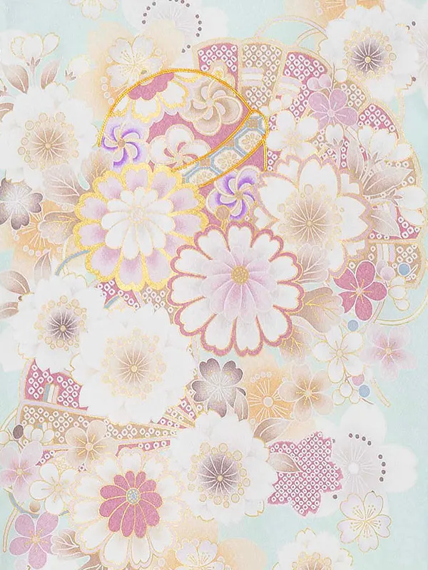 お宮参り女の子 産着レンタル／ 水色　まり　菊 Z283