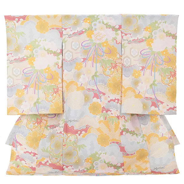 お宮参り女の子 産着レンタル／ベージュ 松竹梅 くす玉 Z285