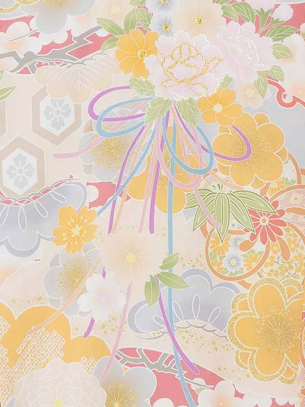 お宮参り女の子 産着レンタル／ベージュ 松竹梅 くす玉 Z285