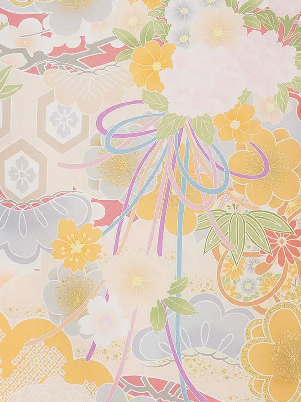 お宮参り女の子 産着レンタル／ベージュ 松竹梅 くす玉 Z285