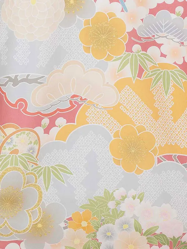 お宮参り女の子 産着レンタル／ベージュ 松竹梅 くす玉 Z285