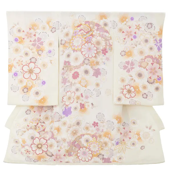 お宮参り女の子 産着レンタル／ベージュ まり 桜 Z286