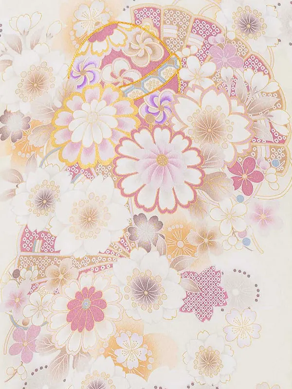 お宮参り女の子 産着レンタル／ベージュ まり 桜 Z286