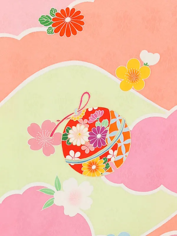 【正絹】お宮参り女の子 産着レンタル／ピンク 雲どりにまり Z287