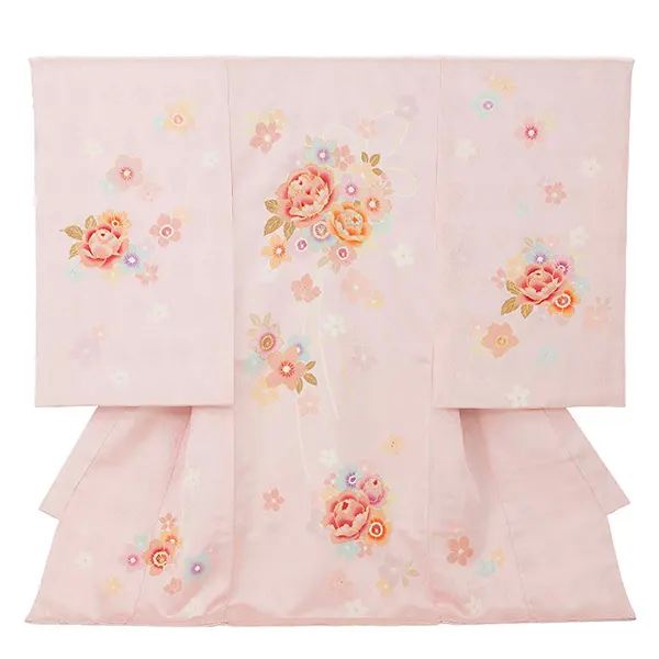 【正絹】お宮参り女の子 産着レンタル／薄ピンク 芍薬 桜 Z288