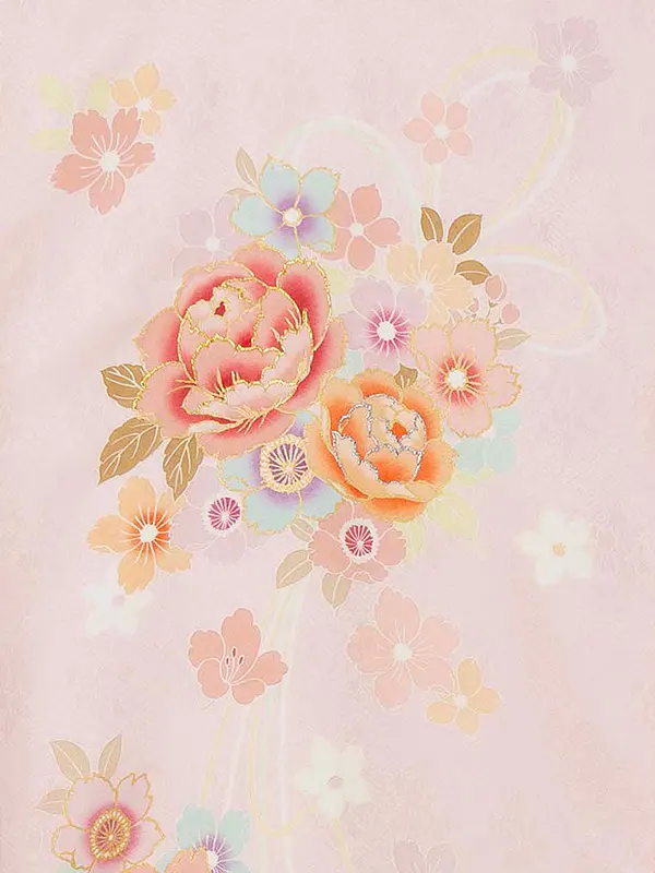 【正絹】お宮参り女の子 産着レンタル／薄ピンク 芍薬 桜 Z288