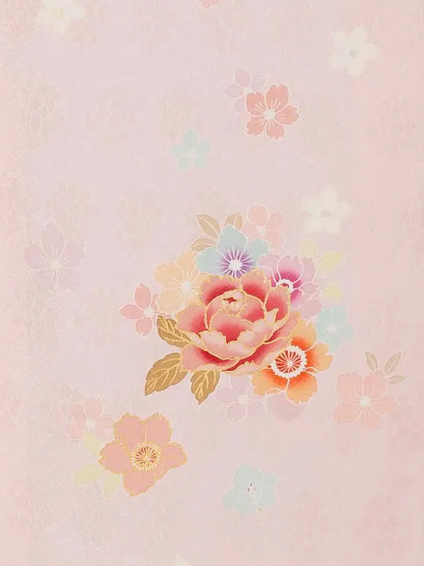 【正絹】お宮参り女の子 産着レンタル／薄ピンク 芍薬 桜 Z288