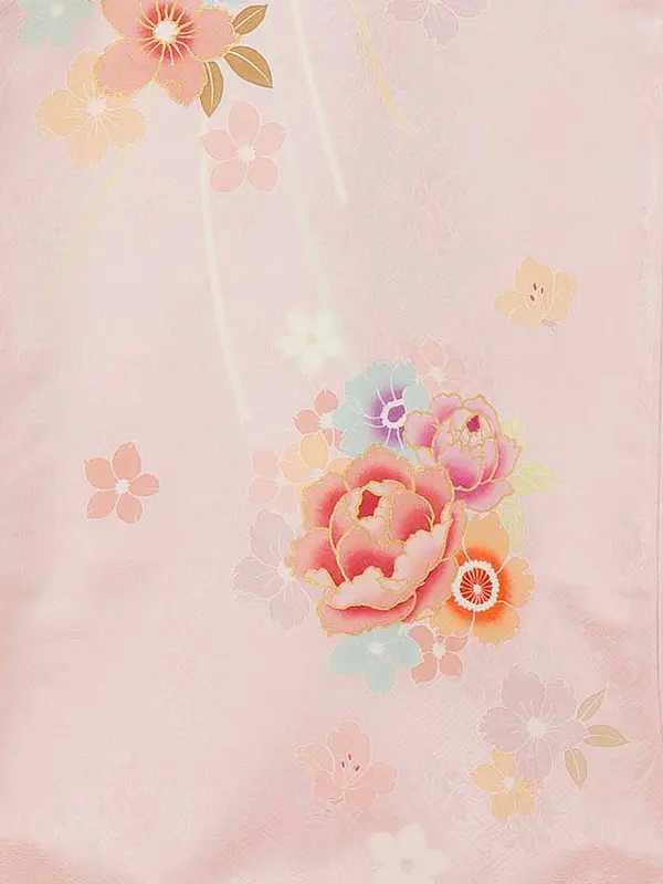 【正絹】お宮参り女の子 産着レンタル／薄ピンク 芍薬 桜 Z288