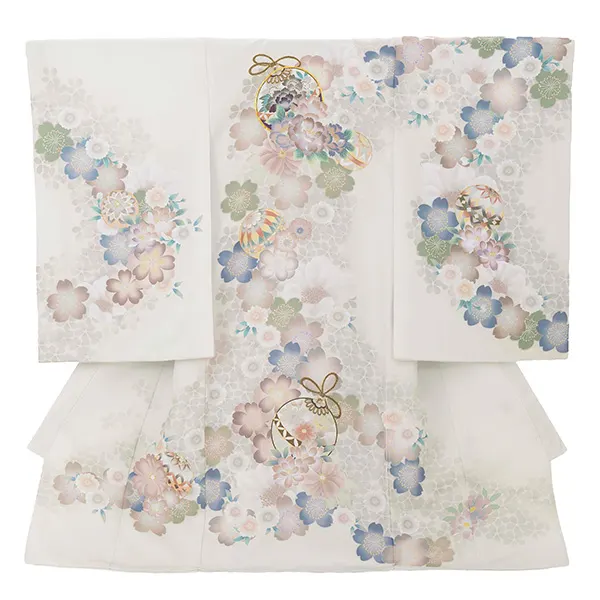 お宮参り女の子 産着レンタル／オフホワイト 桜に鈴 Z290