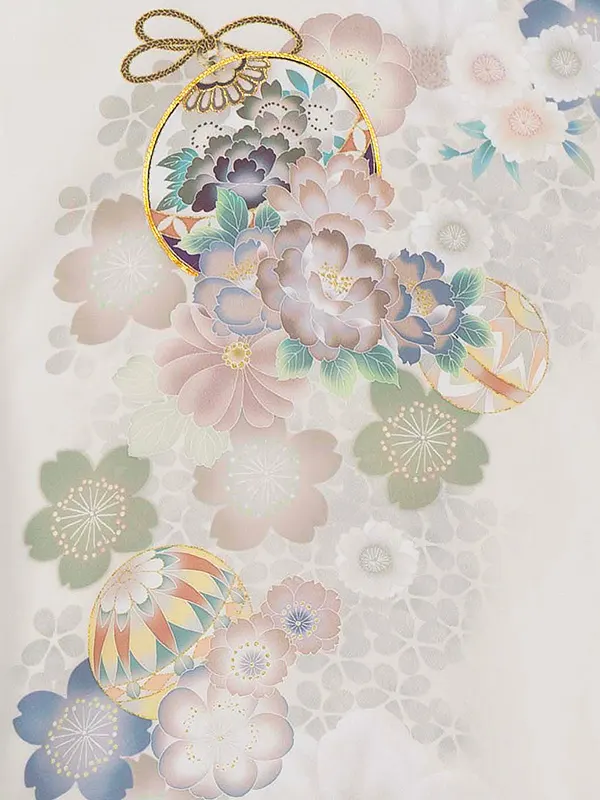 お宮参り女の子 産着レンタル／オフホワイト 桜に鈴 Z290