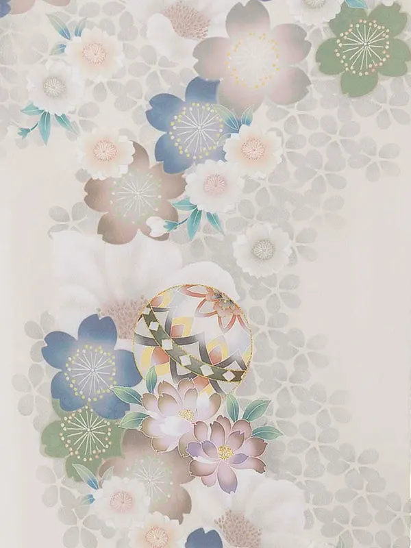 お宮参り女の子 産着レンタル／オフホワイト 桜に鈴 Z290