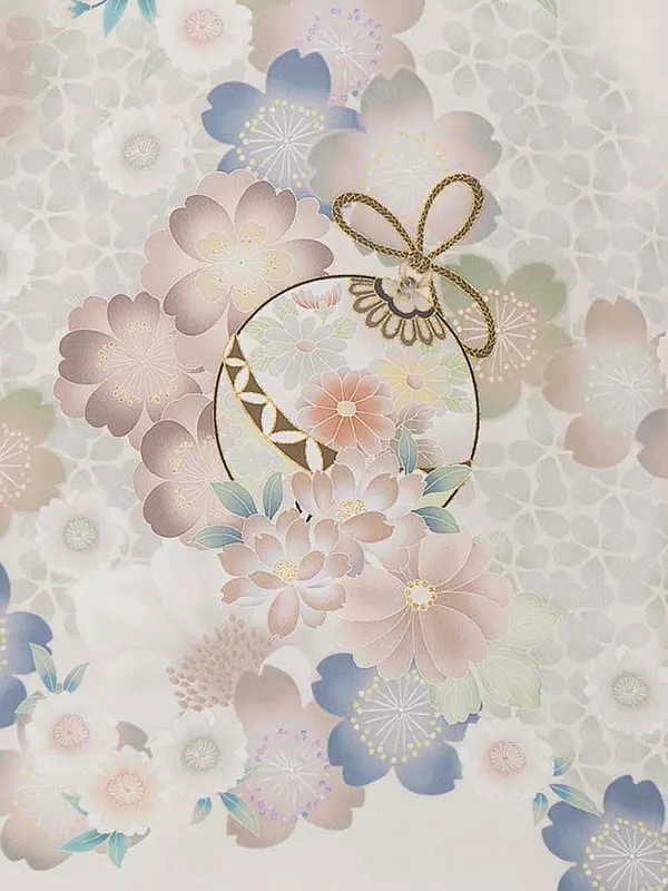 お宮参り女の子 産着レンタル／オフホワイト 桜に鈴 Z290