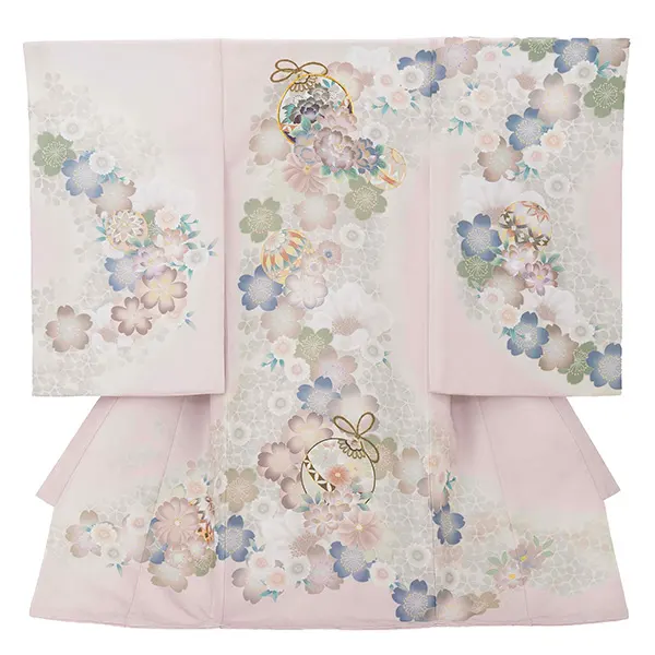 お宮参り女の子 産着レンタル／くすみピンク 桜に鈴 Z291