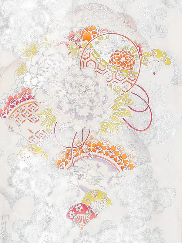 【正絹】お宮参り女の子 産着レンタル／白 銀彩桜に牡丹 Z293