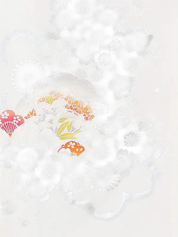 【正絹】お宮参り女の子 産着レンタル／白 銀彩桜に牡丹 Z293