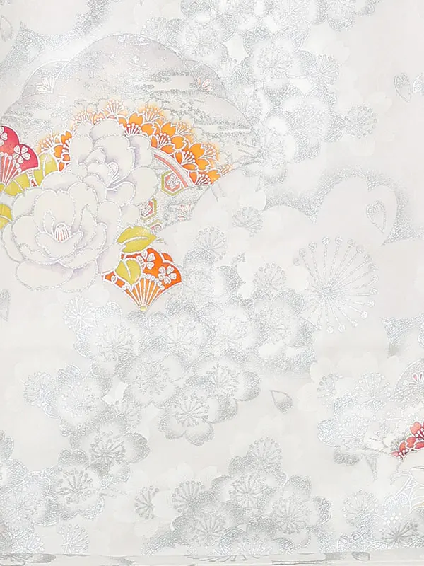 【正絹】お宮参り女の子 産着レンタル／白 銀彩桜に牡丹 Z293