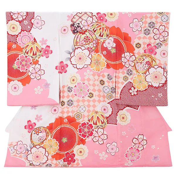 お宮参り女の子 産着レンタル／白×ピンク さくらにまり Z294