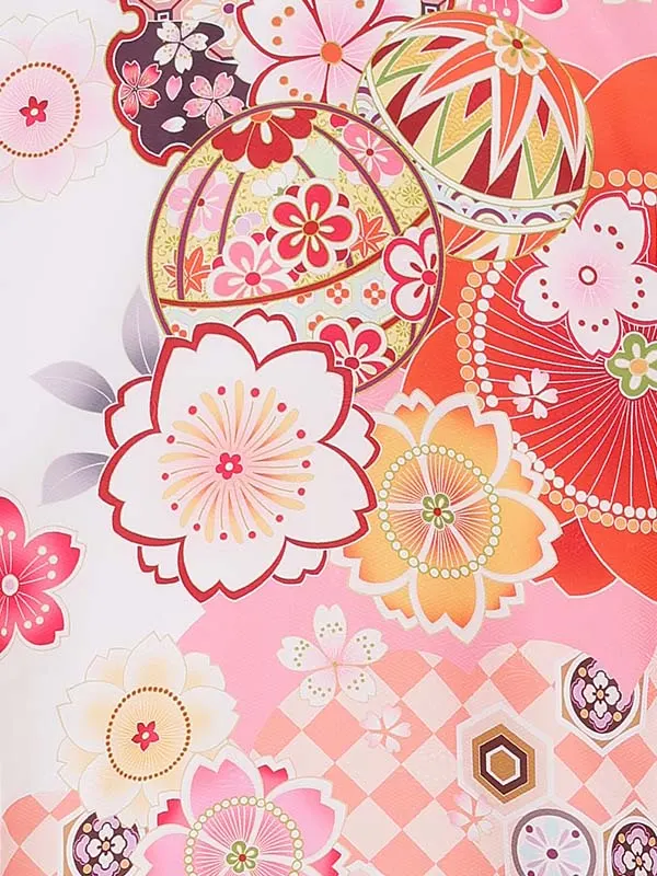 お宮参り女の子 産着レンタル／白×ピンク さくらにまり Z294