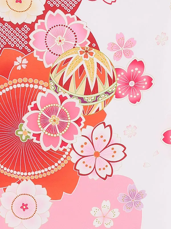 お宮参り女の子 産着レンタル／白×ピンク さくらにまり Z294