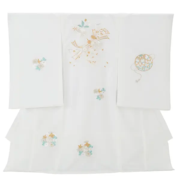 お宮参り女の子 産着レンタル／白銀糸刺繍 束ね熨斗 まり Z295