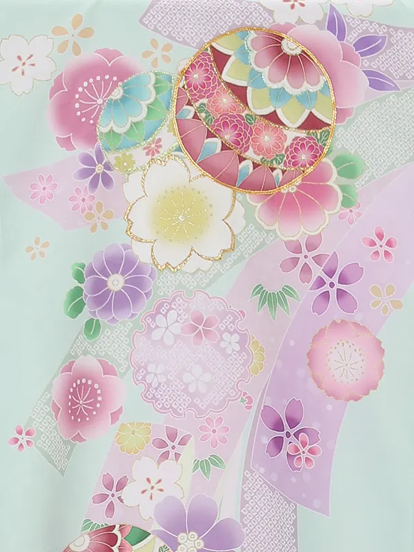 お宮参り女の子 産着レンタル／水色×藤色 束ね熨斗にまり Z296