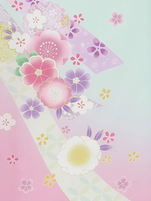 お宮参り女の子 産着レンタル／水色×藤色 束ね熨斗にまり Z296