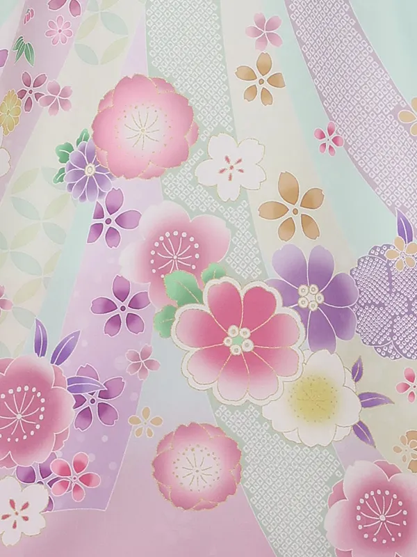 お宮参り女の子 産着レンタル／水色×藤色 束ね熨斗にまり Z296