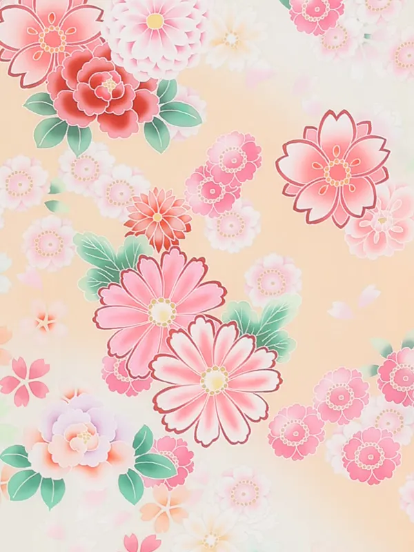 お宮参り女の子 産着レンタル／薄ベージュ まりに菊 桜 Z297