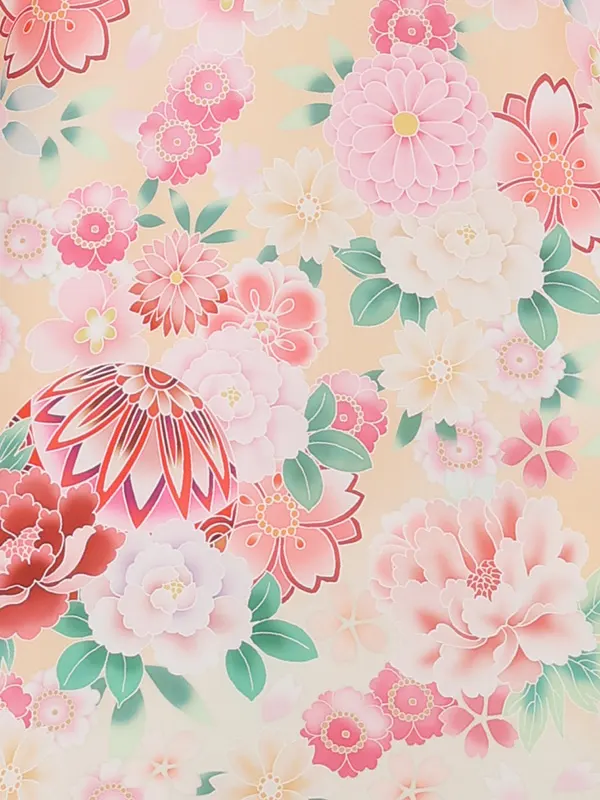 お宮参り女の子 産着レンタル／薄ベージュ まりに菊 桜 Z297