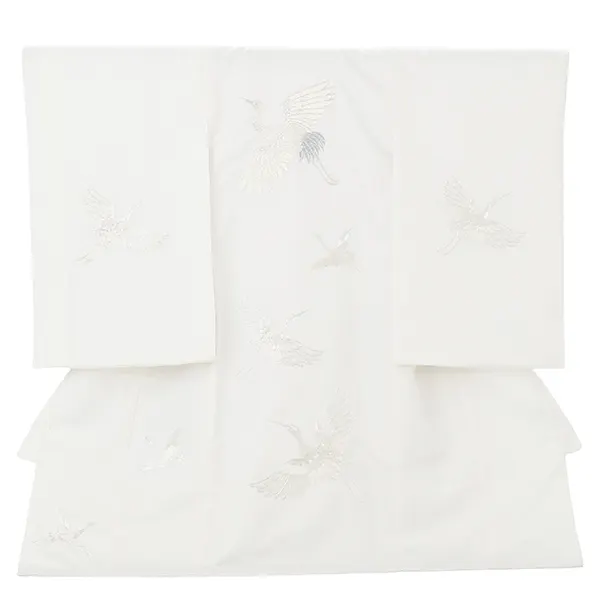 お宮参り女の子 産着レンタル／白 銀糸刺繍 鶴 Z301