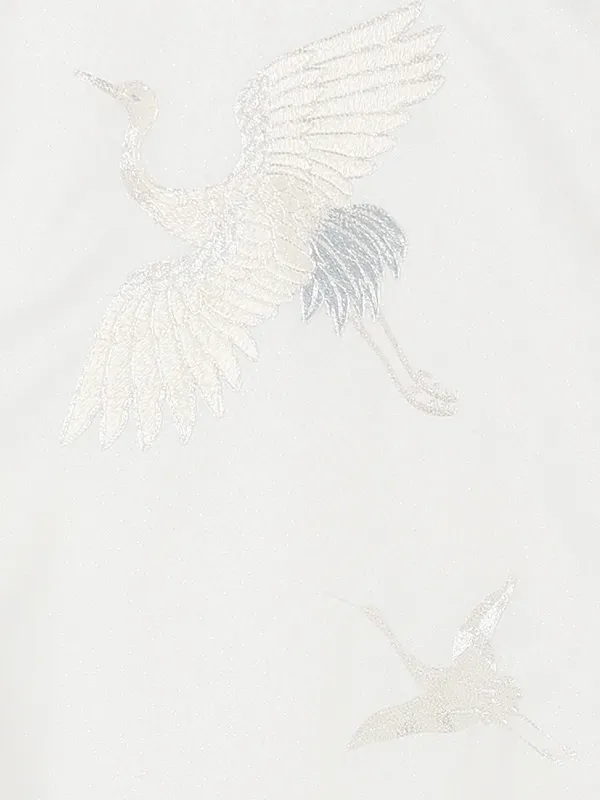 お宮参り女の子 産着レンタル／白 銀糸刺繍 鶴 Z301