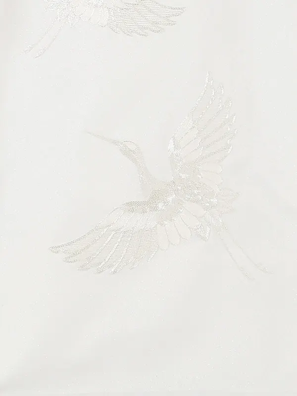 お宮参り女の子 産着レンタル／白 銀糸刺繍 鶴 Z301