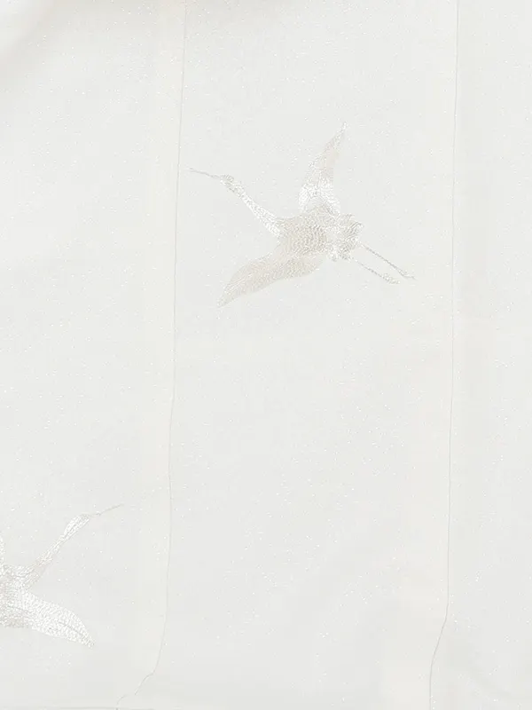 お宮参り女の子 産着レンタル／白 銀糸刺繍 鶴 Z301