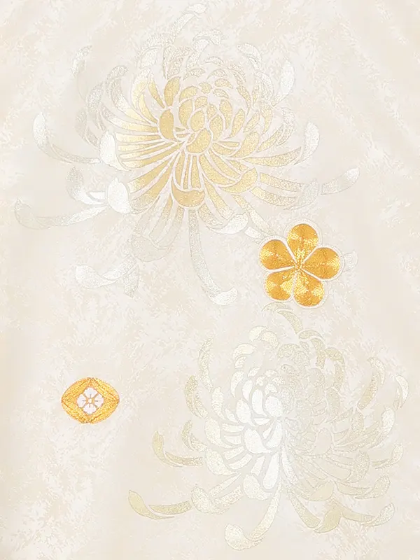 お宮参り女の子 産着レンタル／薄ベージュ 金彩 菊 Z303