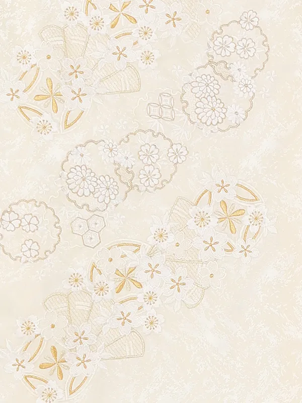 お宮参り女の子 産着レンタル／薄ベージュ 雪輪扇に菊桜 Z304