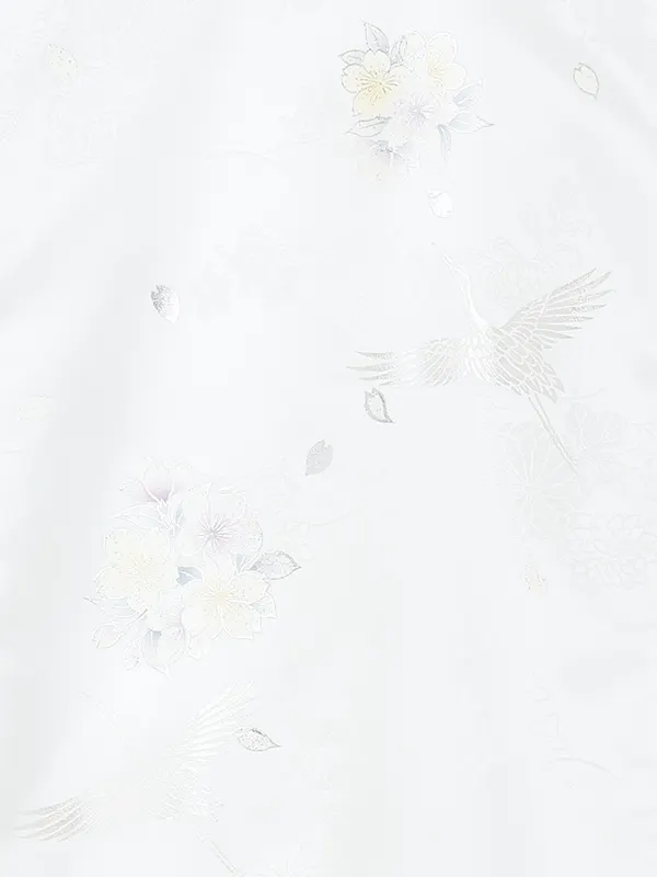 お宮参り女の子 産着レンタル／白 銀彩 鶴に桜 Z326