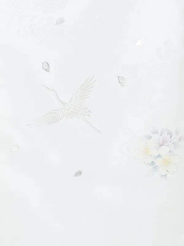 お宮参り女の子 産着レンタル／白 銀彩 鶴に桜 Z326